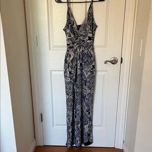Angie Navy and Cream Paisley Wide-Leg Jumpsuit